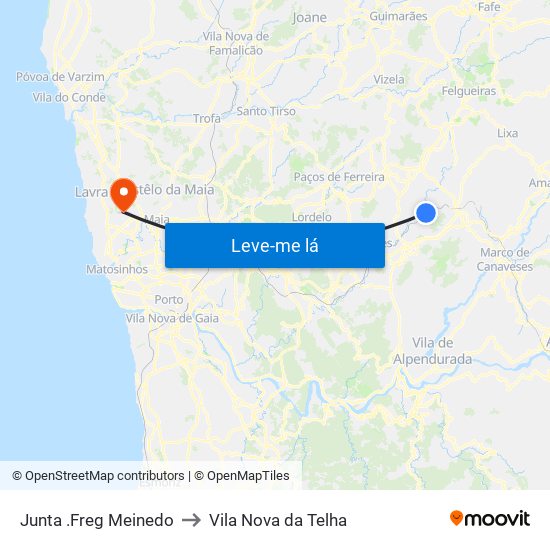 Junta .Freg Meinedo to Vila Nova da Telha map