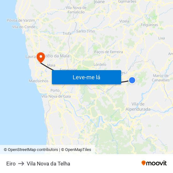 Eiro to Vila Nova da Telha map