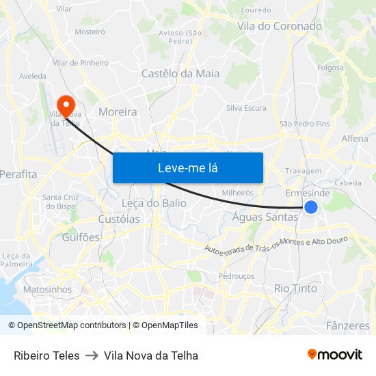 Ribeiro Teles to Vila Nova da Telha map