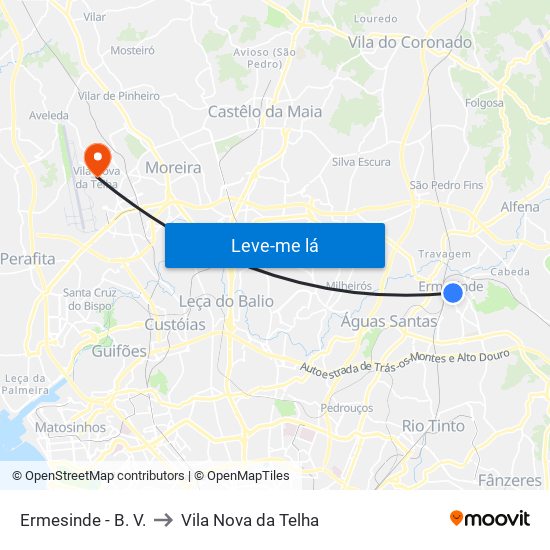 Ermesinde - B. V. to Vila Nova da Telha map