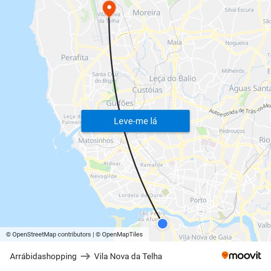Arrábidashopping to Vila Nova da Telha map