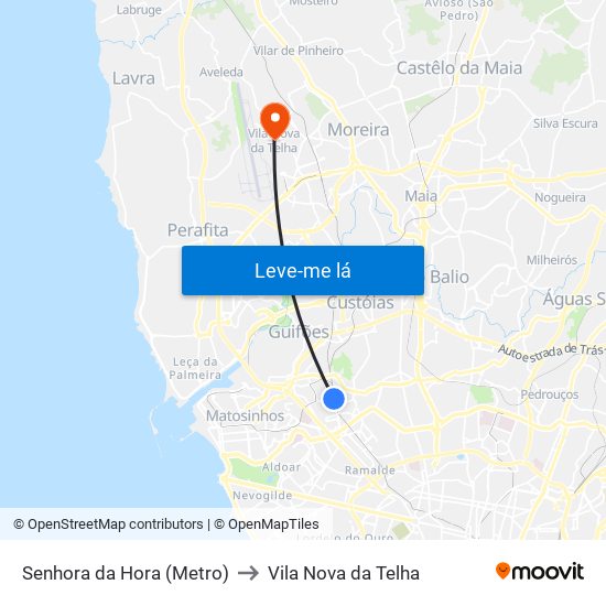 Senhora da Hora (Metro) to Vila Nova da Telha map