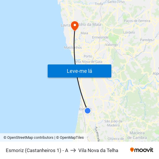 Esmoriz (Castanheiros 1) - A to Vila Nova da Telha map