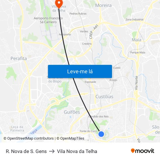 R. Nova de S. Gens to Vila Nova da Telha map