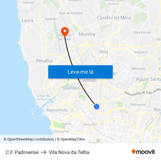 C.F. Padroense to Vila Nova da Telha map