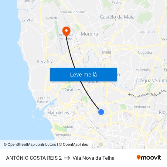 ANTÓNIO COSTA REIS 2 to Vila Nova da Telha map