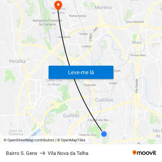 Bairro S. Gens to Vila Nova da Telha map