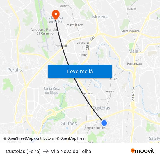 Custóias (Feira) to Vila Nova da Telha map