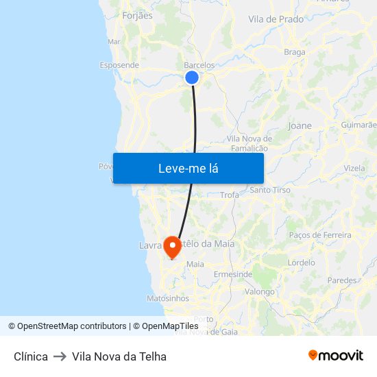 Clínica to Vila Nova da Telha map
