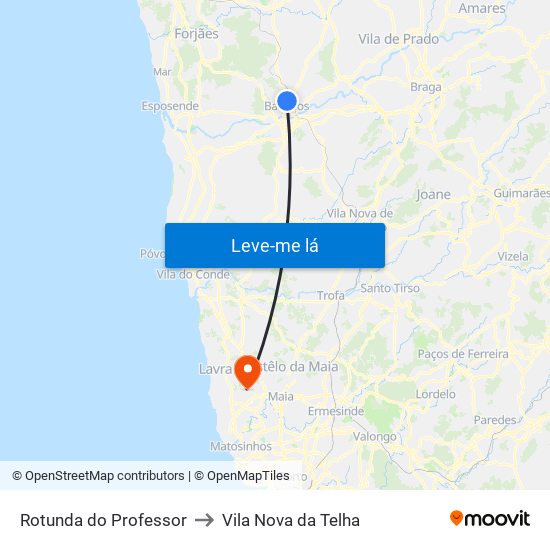 Rotunda do Professor to Vila Nova da Telha map