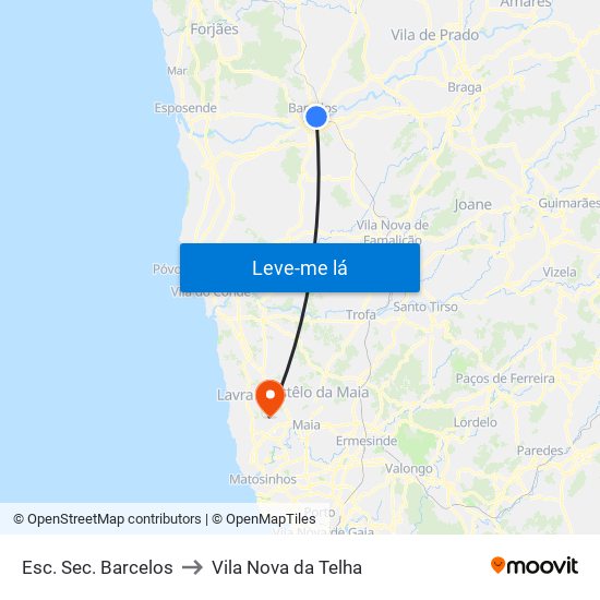Esc. Sec. Barcelos to Vila Nova da Telha map