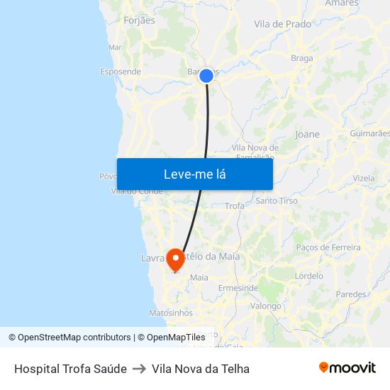 Hospital Trofa Saúde to Vila Nova da Telha map