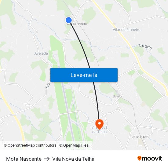 Mota Nascente to Vila Nova da Telha map