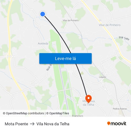 Mota Poente to Vila Nova da Telha map