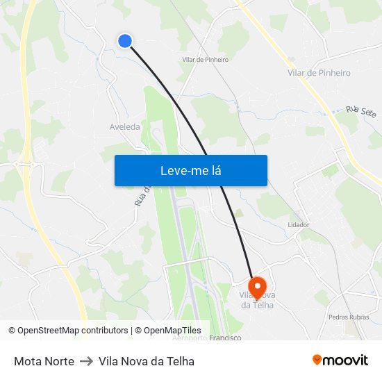 Mota Norte to Vila Nova da Telha map
