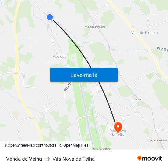 Venda da Velha to Vila Nova da Telha map