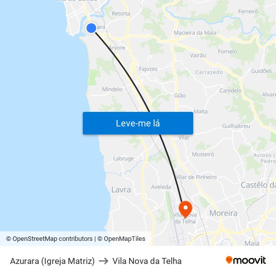 Azurara (Igreja Matriz) to Vila Nova da Telha map