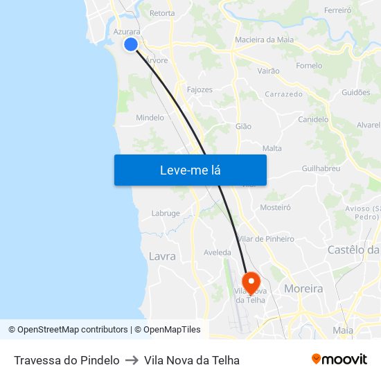 Travessa do Pindelo to Vila Nova da Telha map