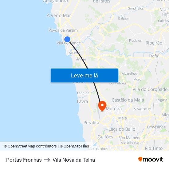 Portas Fronhas to Vila Nova da Telha map