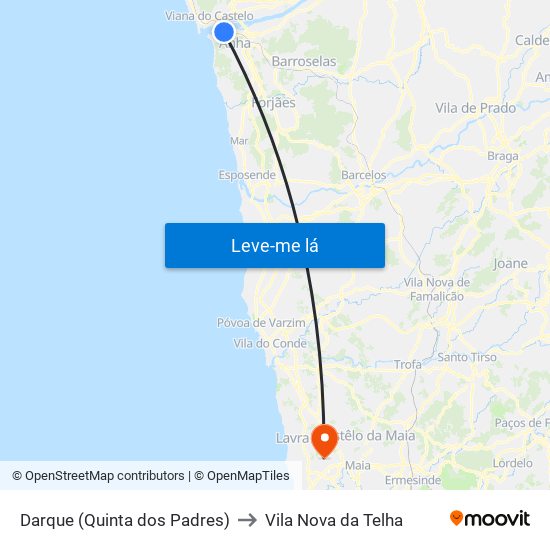 Darque (Quinta dos Padres) to Vila Nova da Telha map