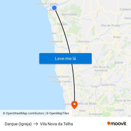 Darque (Igreja) to Vila Nova da Telha map