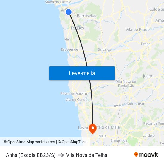 Anha (Escola EB23/S) to Vila Nova da Telha map