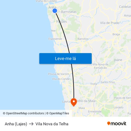 Anha (Lajes) to Vila Nova da Telha map