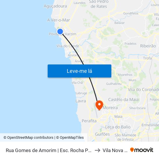 Rua Gomes de Amorim | Esc. Rocha Peixoto (Póvoa de Varzim) to Vila Nova da Telha map