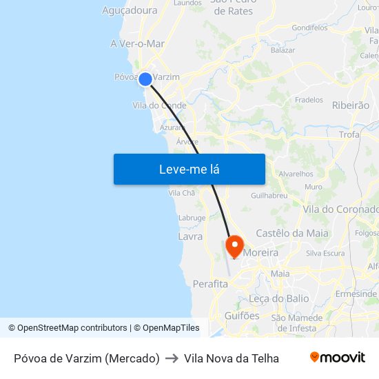 Póvoa de Varzim (Mercado) to Vila Nova da Telha map