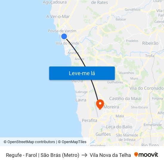 Regufe - Farol | São Brás (Metro) to Vila Nova da Telha map