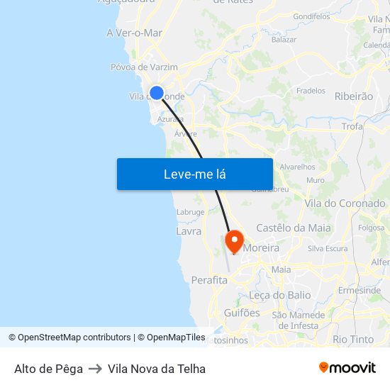 Alto de Pêga to Vila Nova da Telha map
