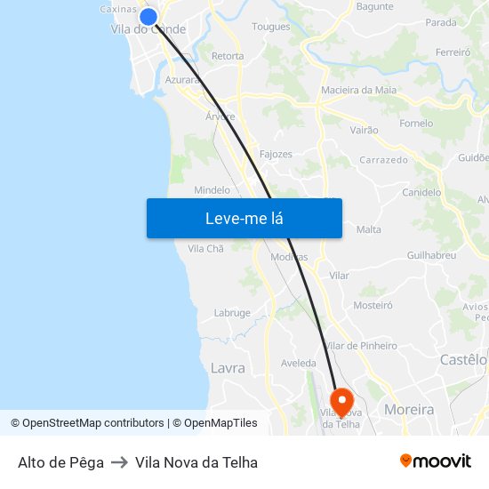 Alto de Pêga to Vila Nova da Telha map