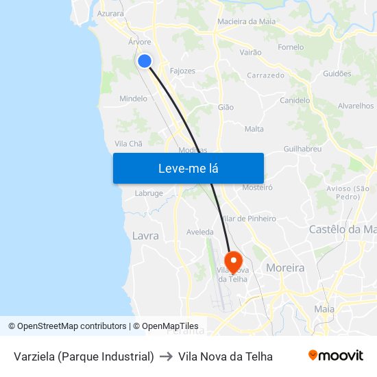 Varziela (Parque Industrial) to Vila Nova da Telha map
