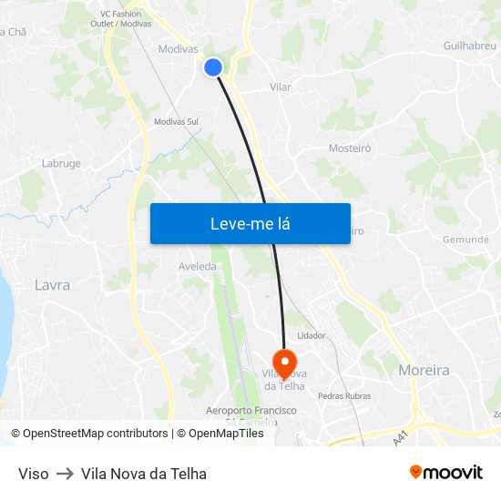 Viso to Vila Nova da Telha map