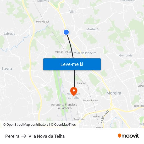 Pereira to Vila Nova da Telha map