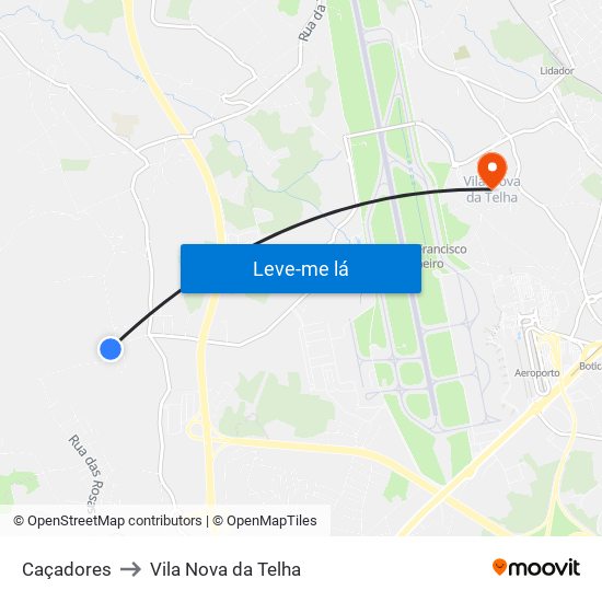 Caçadores to Vila Nova da Telha map