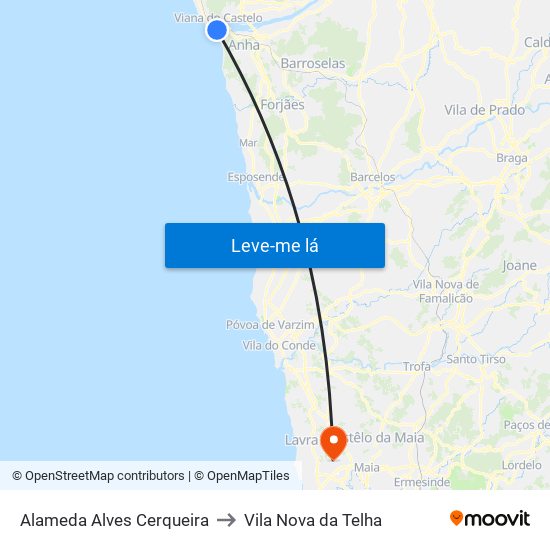 Alameda Alves Cerqueira to Vila Nova da Telha map