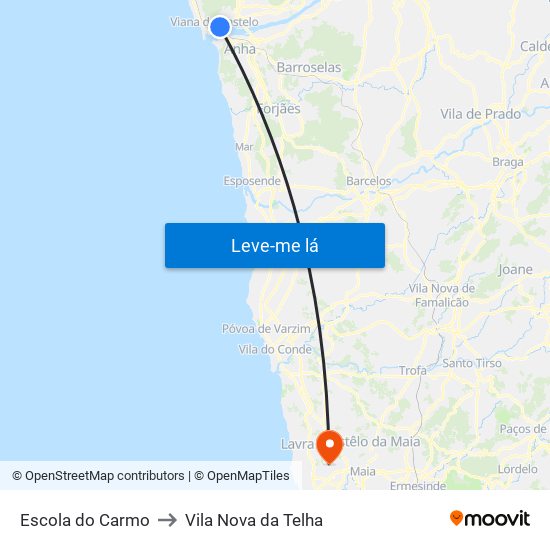 Escola do Carmo to Vila Nova da Telha map