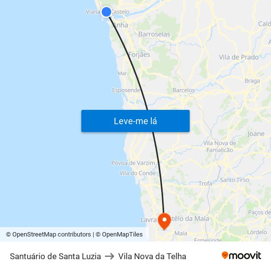Santuário de Santa Luzia to Vila Nova da Telha map