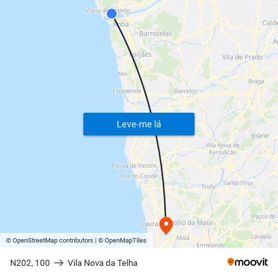 N202, 100 to Vila Nova da Telha map