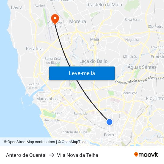 Antero de Quental to Vila Nova da Telha map