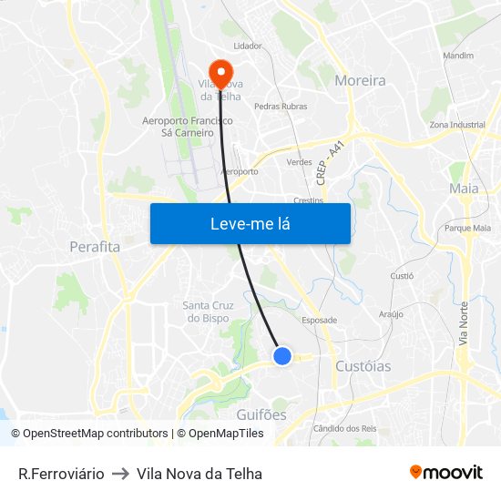 R.Ferroviário to Vila Nova da Telha map