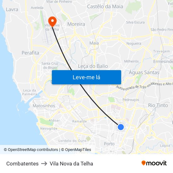 Combatentes to Vila Nova da Telha map