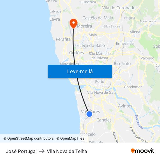 José Portugal to Vila Nova da Telha map