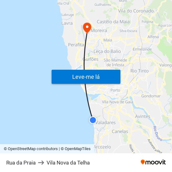 Rua da Praia to Vila Nova da Telha map