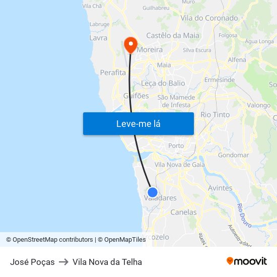 José Poças to Vila Nova da Telha map