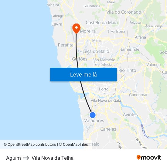 Aguim to Vila Nova da Telha map