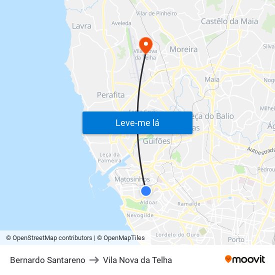 Bernardo Santareno to Vila Nova da Telha map
