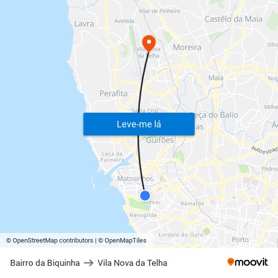 Bairro da Biquinha to Vila Nova da Telha map