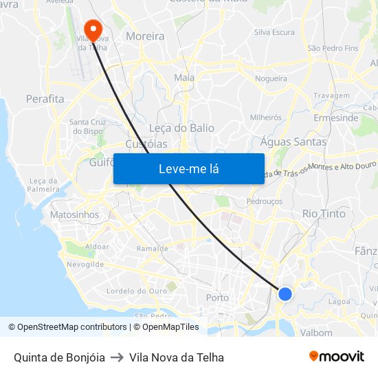 Quinta de Bonjóia to Vila Nova da Telha map